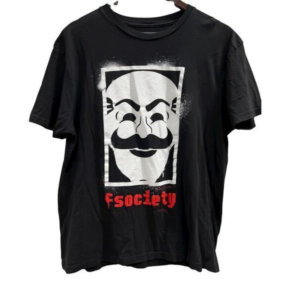 Mr. Robot FSociety The Illuminati creepy face black tee sz XL